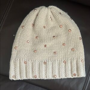 Fossil Cream Beanie with Gold Accents